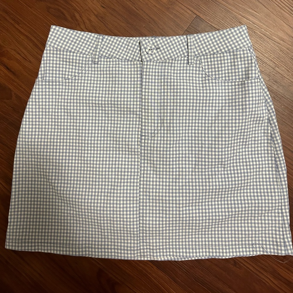 blue and white plaid skirt